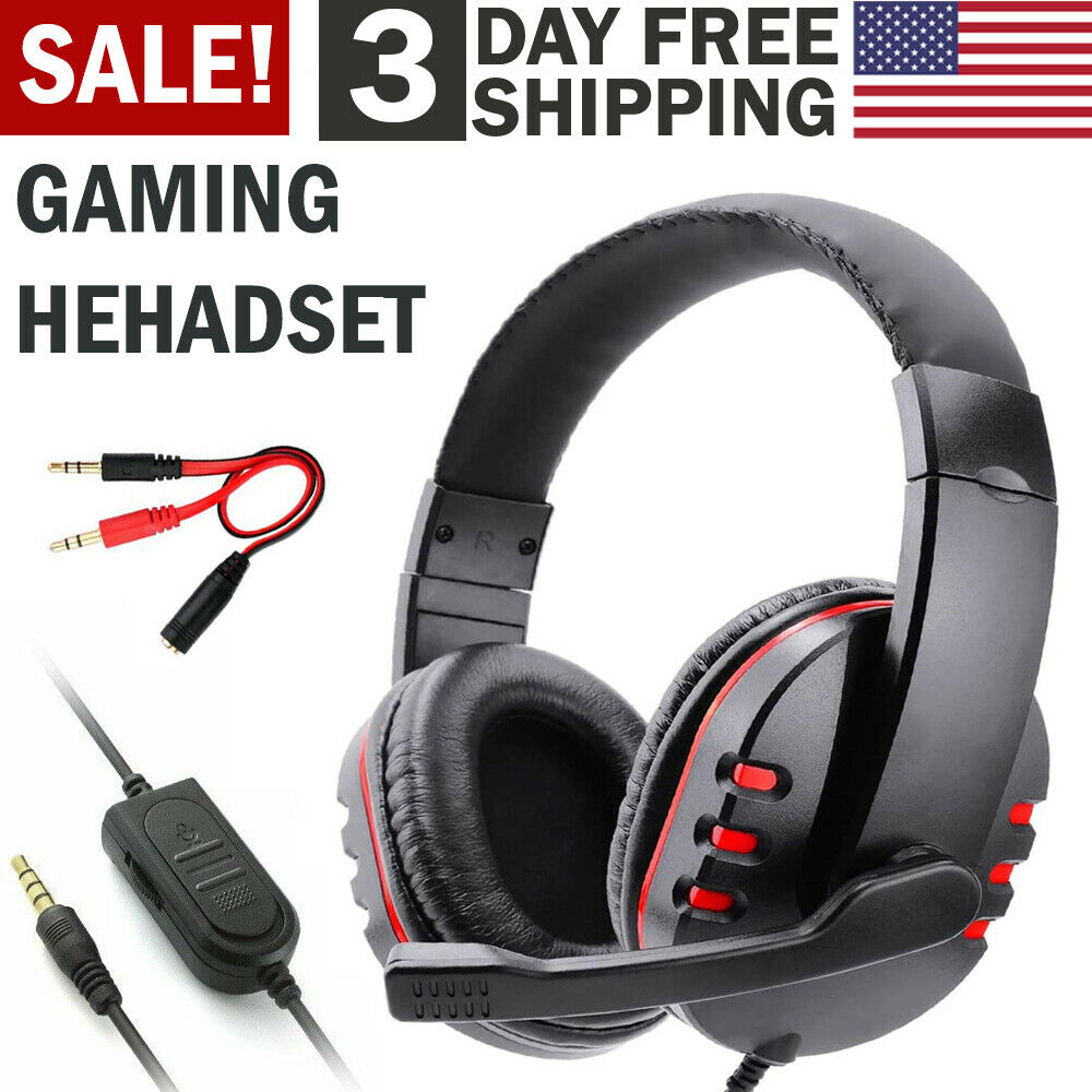 Pro Gamer Headset For PS4 PlayStation 4 Xbox One & PC Computer Red Headphones, Goodies N Stuff