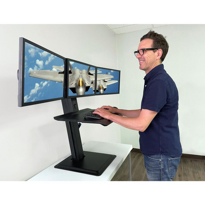 Lorell Deluxe Light-Touch 3-Monitor Desk Riser - Up to 32" Screen Support - 35" Height x 26" Width x 27.3" Depth - Desk - Black, Goodies N Stuff