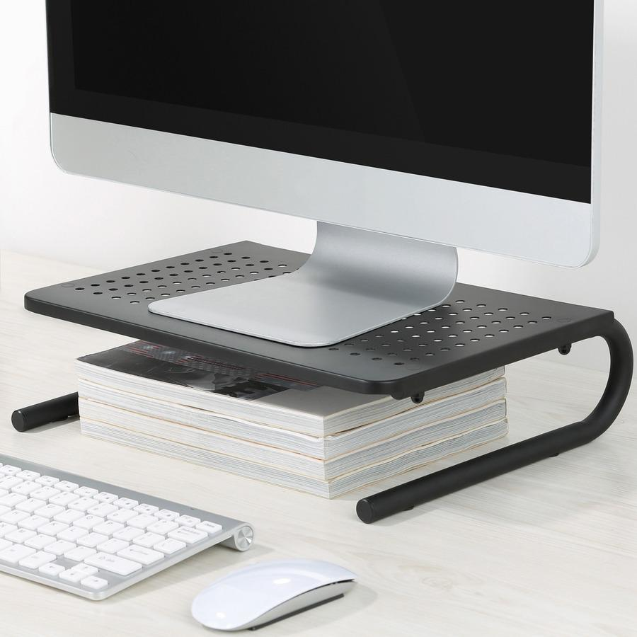 Lorell Monitor/Laptop Stand - 20 lb Load Capacity - 5.5" Height x 14.5" Depth - Desktop - Steel - Black - For Monitor, Notebook - Ventilated, Rubber Pad, Non-skid, Goodies N Stuff