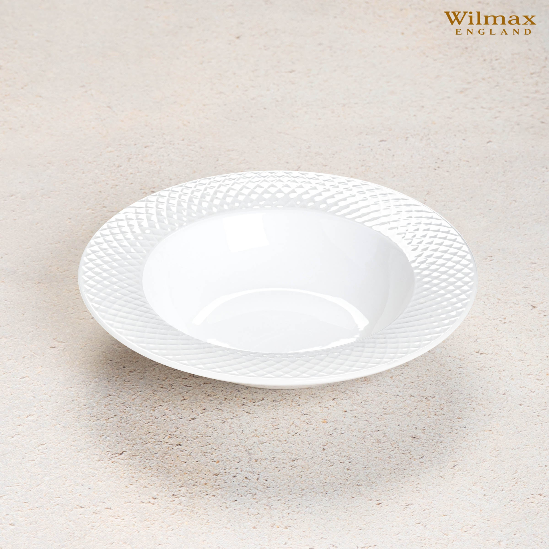 White Porcelain Deep Plate With Embossed Wide Rim 9" inch | For Soup, Pasta, Salad, Goodies N Stuff