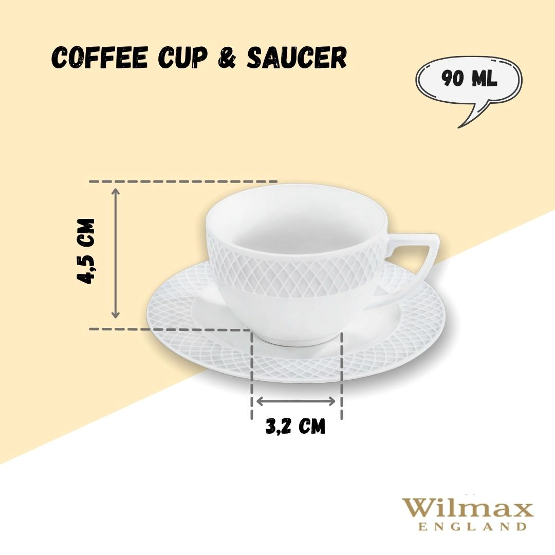 White 3 Oz | 90 Ml Coffee Cup & Saucer Set Of 6 In Gift Box, Goodies N Stuff