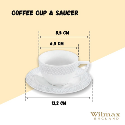 White 3 Oz | 90 Ml Coffee Cup & Saucer Set Of 6 In Gift Box, Goodies N Stuff