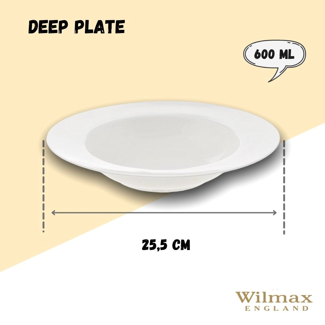 White Deep Plate 10" inch | 25.5 Cm 20 Oz | 600 Ml - Fine Porcelain Tableware by WILMAX, Goodies N Stuff