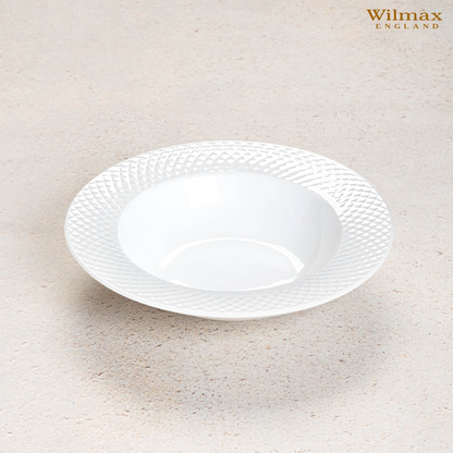 White Porcelain Deep Plate With Embossed Wide Rim 9" inch | Set Of 6 In Gift Box, Goodies N Stuff