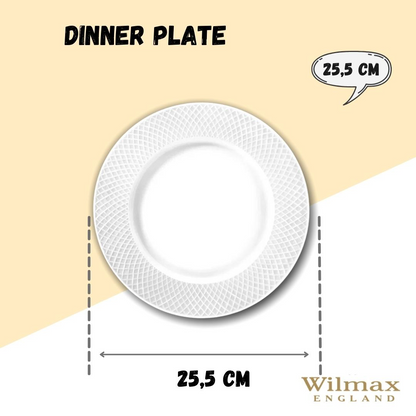 White Dinner Plate With Embossed Wide Rim 10" inch | Set Of 6 In Gift Box, Goodies N Stuff