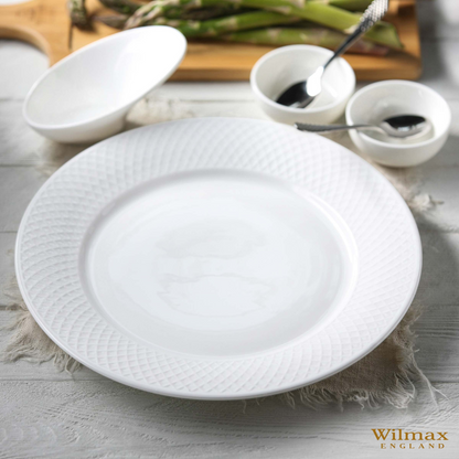 White Dinner Plate With Embossed Wide Rim 10" inch | Set Of 6 In Gift Box, Goodies N Stuff