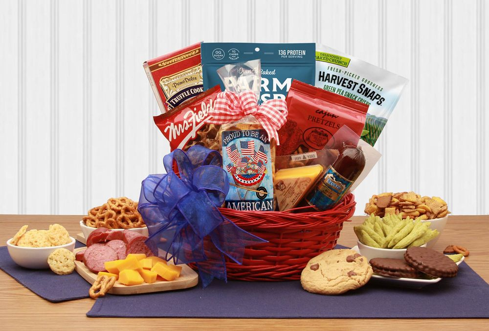 Proud To Be An American Patriotic Snack Gift Basket - July 4th gift basket - patriotic gift basket, Goodies N Stuff