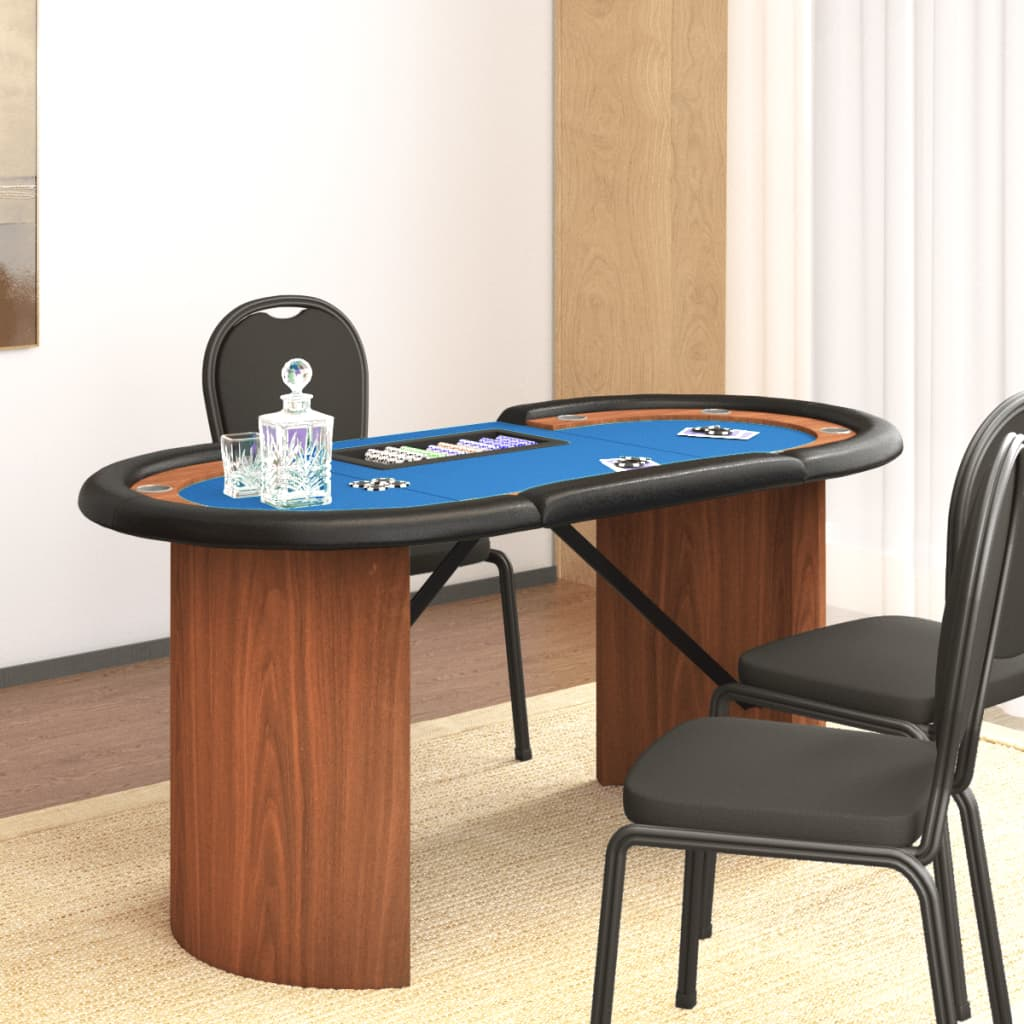vidaXL 10-Player Poker Table with Chip Tray Blue 63"x31.5"x29.5", Goodies N Stuff