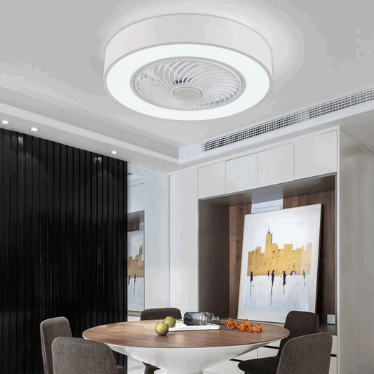 "Contemporary White Ceiling Lamp And Fan"