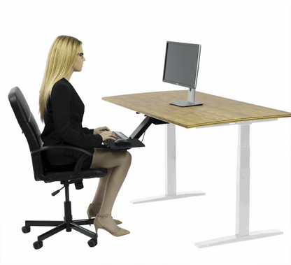 "White and Natural Bamboo 52"" Dual Motor Electric Office Adjustable Computer Desk"
