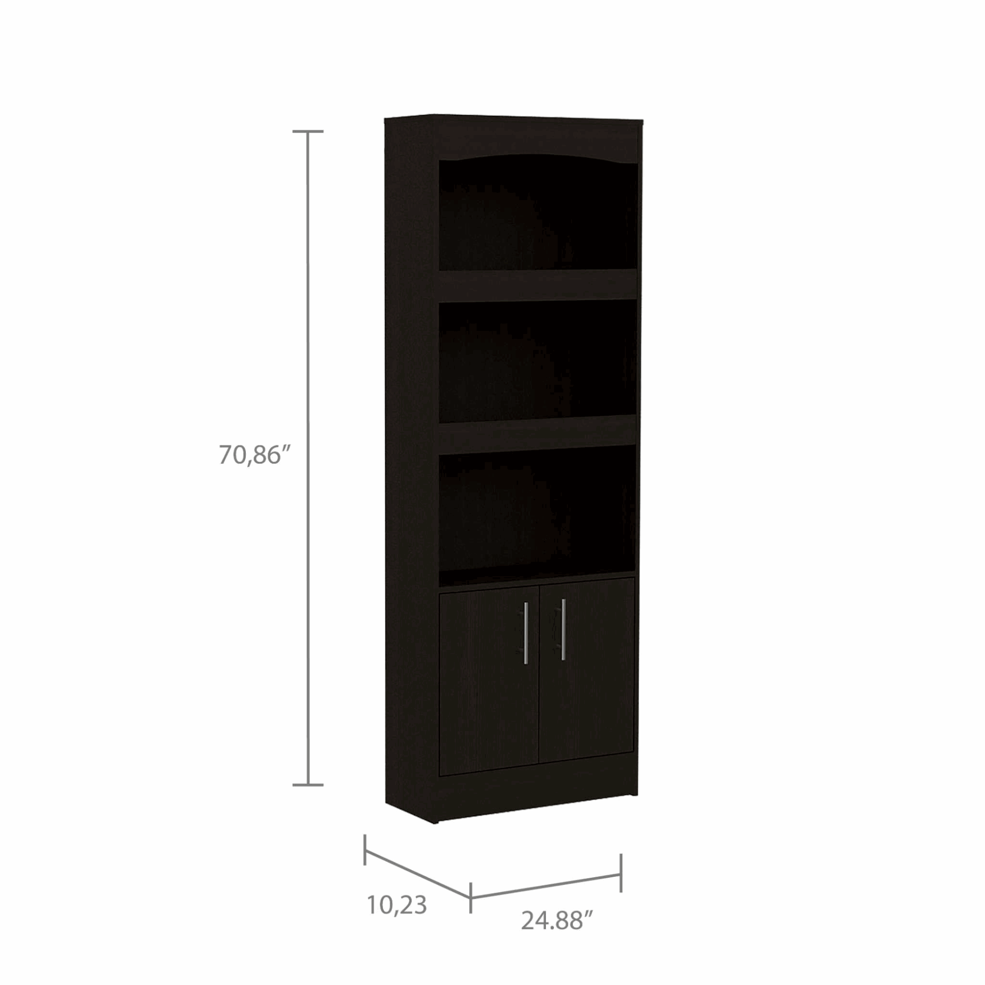 "71"" Light Gray Three Tier Bookcase with Two doors"