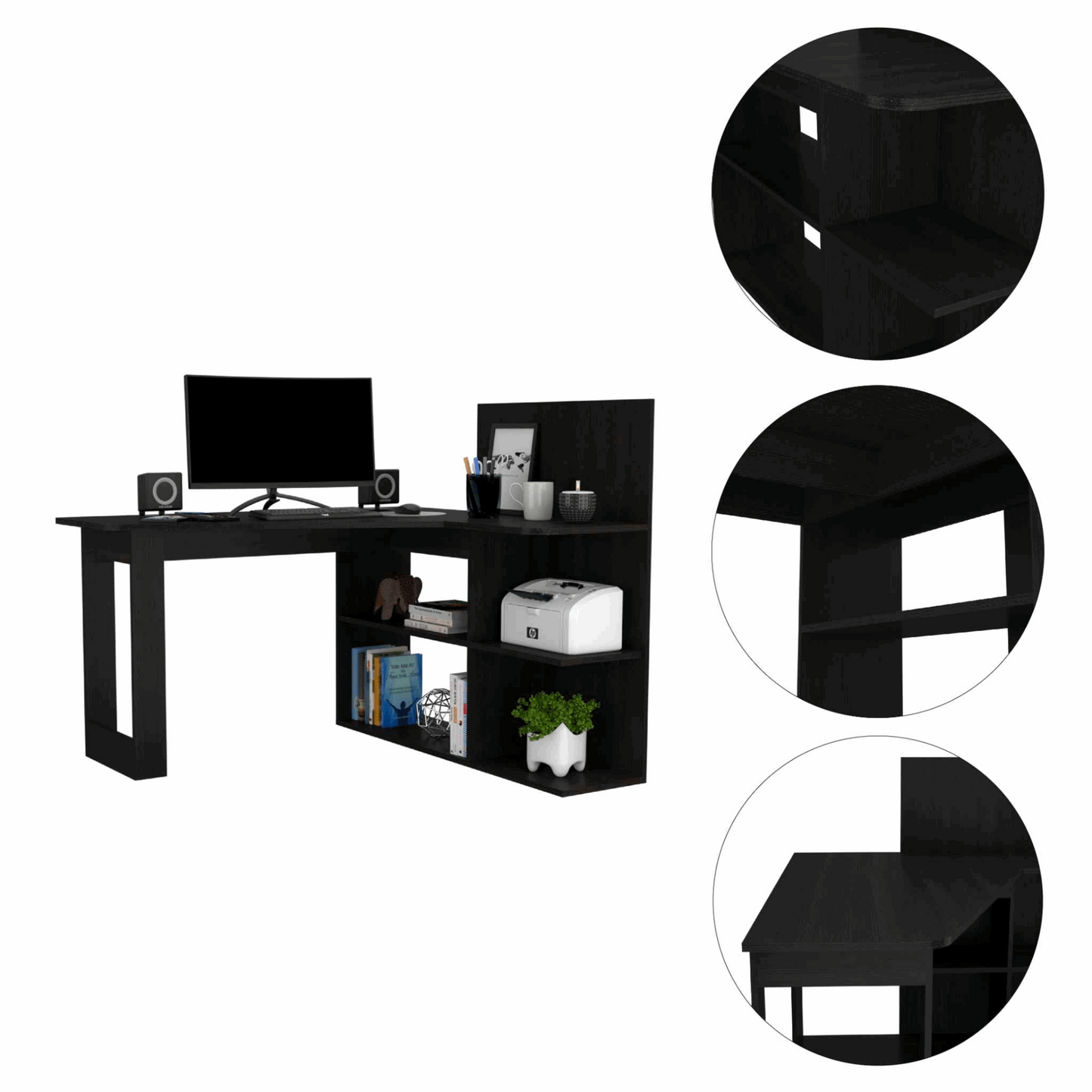 "47"" Black L Shape Computer Desk"