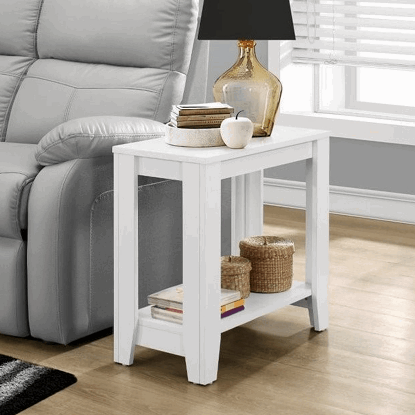"22"" White End Table With Shelf"