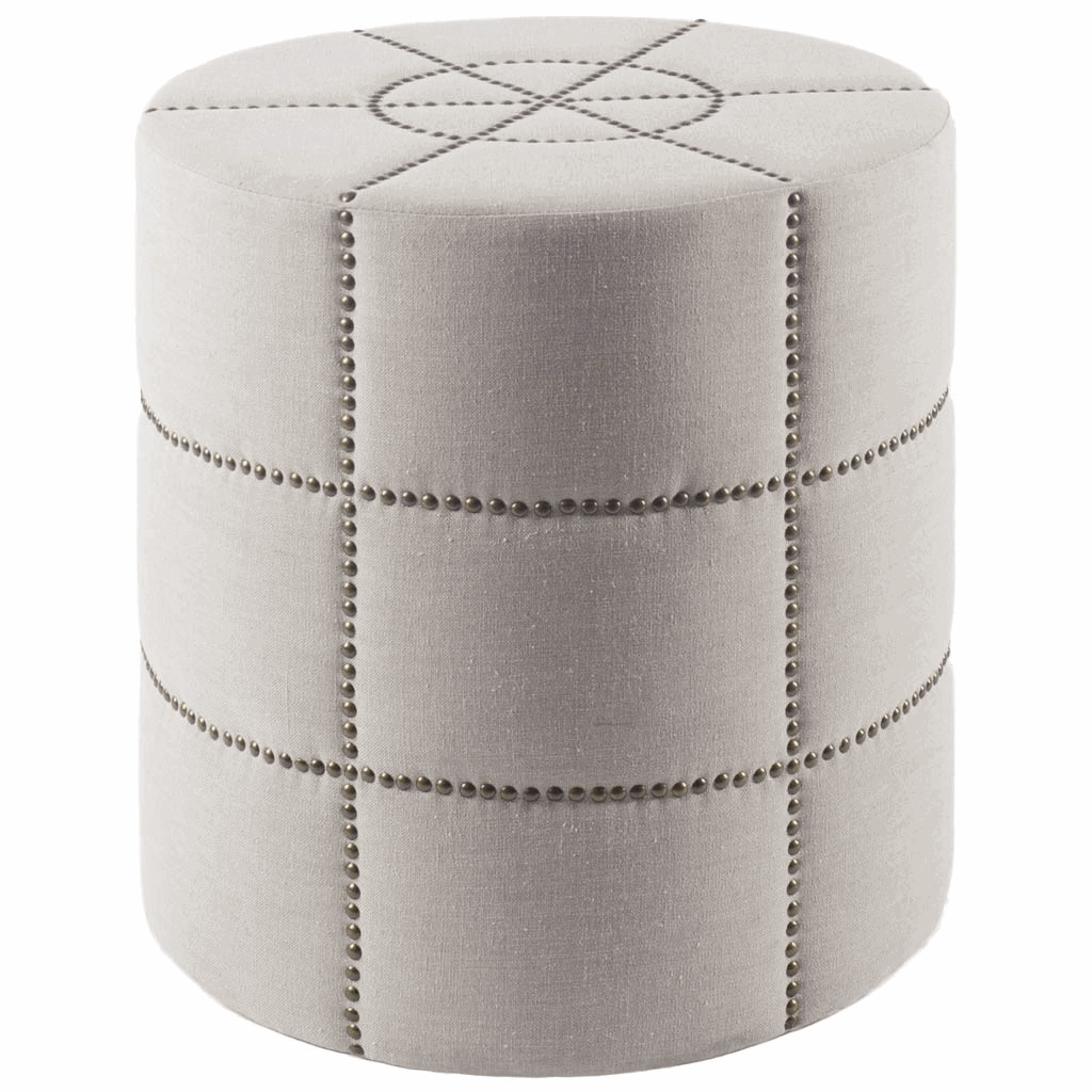 "20"" Cream Linen Round Footstool Ottoman"