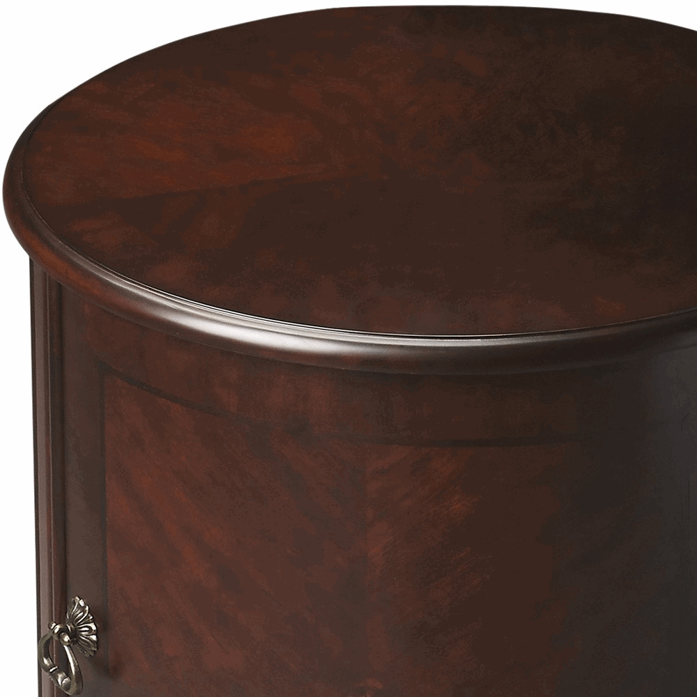 "24"" Dark Brown And Cherry Manufactured Wood Round End Table"