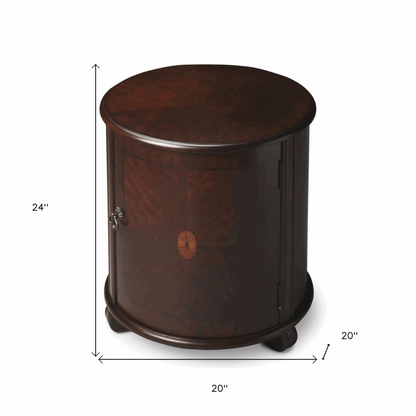 "24"" Dark Brown And Cherry Manufactured Wood Round End Table"