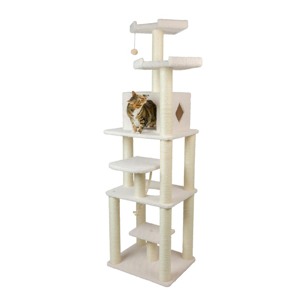 Armarkat B7801 Classic Real Wood Cat Tree In Ivory, Jackson Galaxy Approved, Six Levels With Playhouse and Rope SwIng, Goodies N Stuff