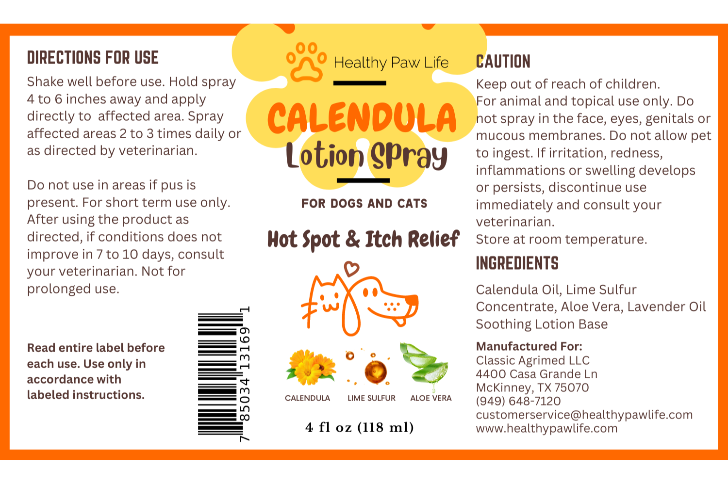 Calendula Lotion Spray | Soothing Relief for Itchy and Dry Pet Skin, Goodies N Stuff