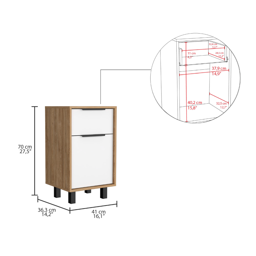 Nightstand Maryland Z, One Drawer, One Cabinet, Smokey Oak / White Finish - Functional and Elegant Nightstand for your Bedroom, Goodies N Stuff