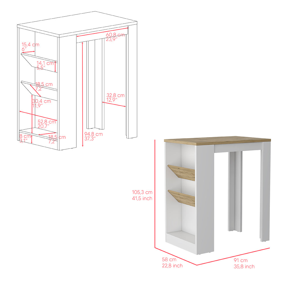 Reston 2 Piece Kitchen Set, Kitchen Island + Pantry Cabinet, White / Light Oak Finish, Goodies N Stuff