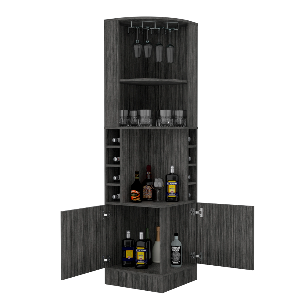 Bar Cabinet Papprika, 8 Wine Cubbies, Double Door, Smokey Oak Finish, Goodies N Stuff