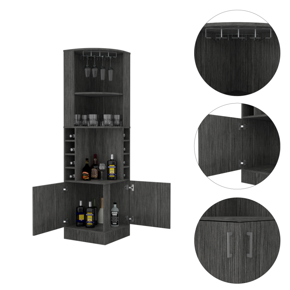 Bar Cabinet Papprika, 8 Wine Cubbies, Double Door, Smokey Oak Finish, Goodies N Stuff