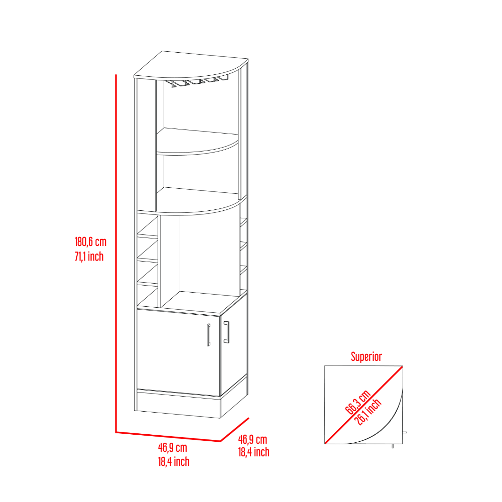 Bar Cabinet Papprika, 8 Wine Cubbies, Double Door, Smokey Oak Finish, Goodies N Stuff