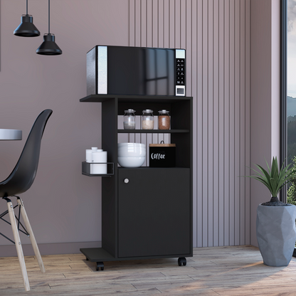 Kitchen Cart Kryot, Single Door Cabinet, Four Casters, Black Wengue Finish, Goodies N Stuff