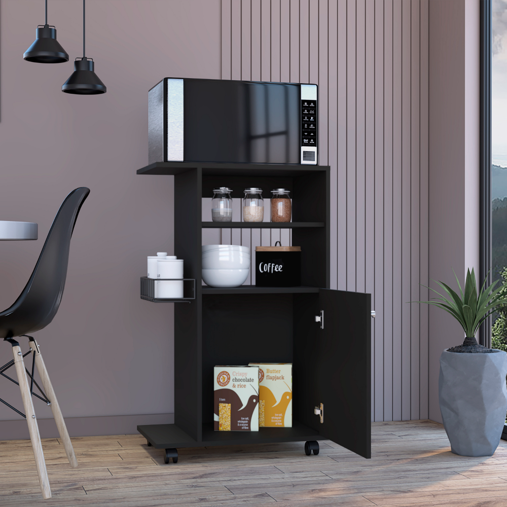 Kitchen Cart Kryot, Single Door Cabinet, Four Casters, Black Wengue Finish, Goodies N Stuff