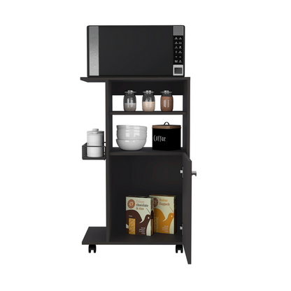 Kitchen Cart Kryot, Single Door Cabinet, Four Casters, Black Wengue Finish, Goodies N Stuff