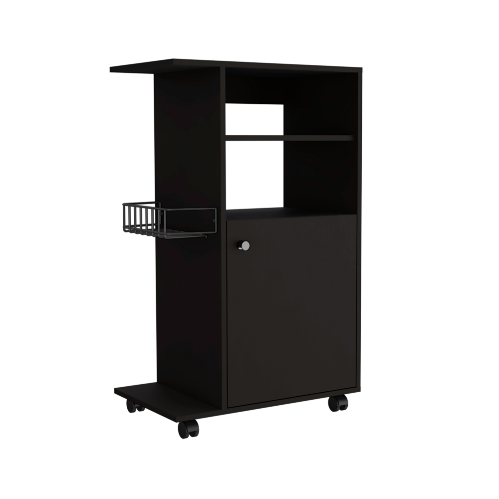 Kitchen Cart Kryot, Single Door Cabinet, Four Casters, Black Wengue Finish, Goodies N Stuff