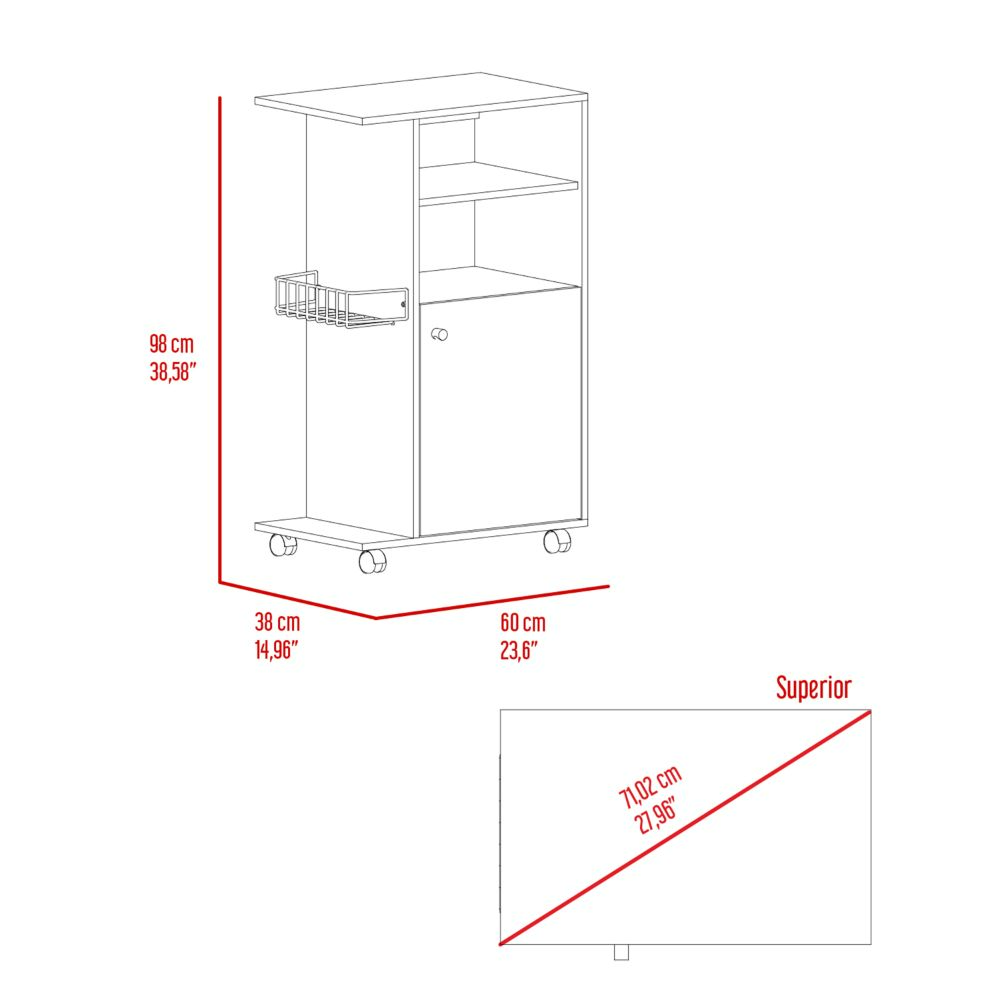 Kitchen Cart Kryot, Single Door Cabinet, Four Casters, Black Wengue Finish, Goodies N Stuff