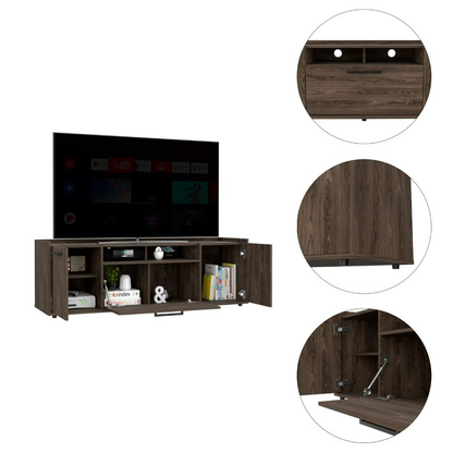 Tv Stand for TV´s up 55" Dext, One Cabinet, Double Door, Dark Walnut Finish, Goodies N Stuff