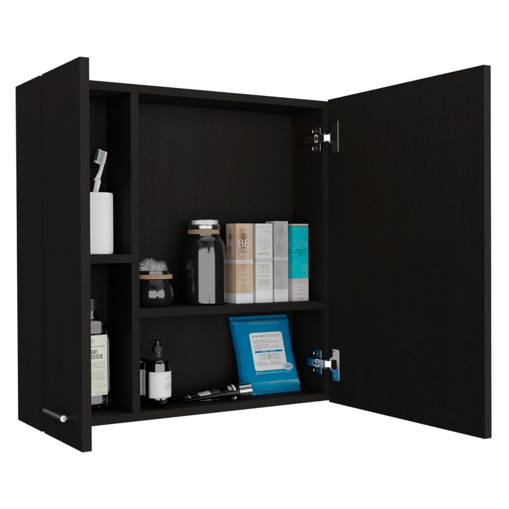Medicine Cabinet Prague - Four Internal Shelves, Single Door, Black Wengue Finish, Goodies N Stuff