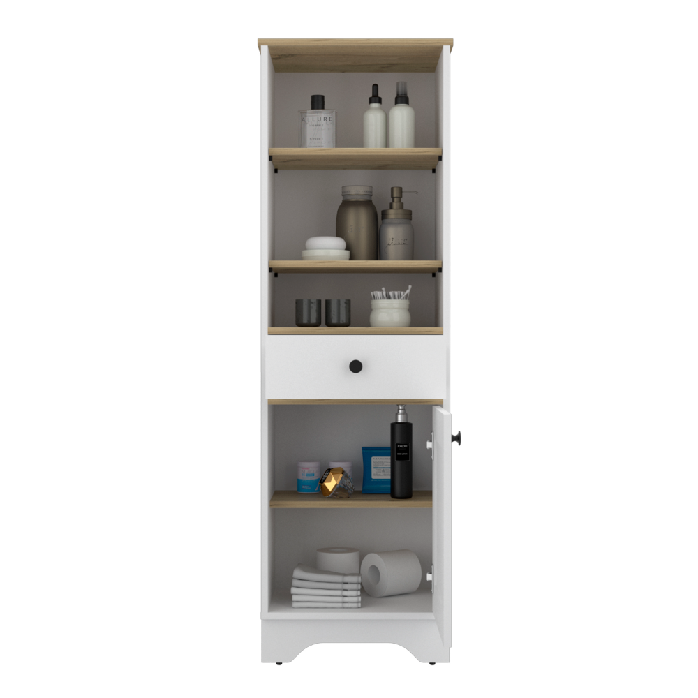 Linen Cabinet Burnedt, Multiple Shelves, Light Oak / White Finish, Goodies N Stuff