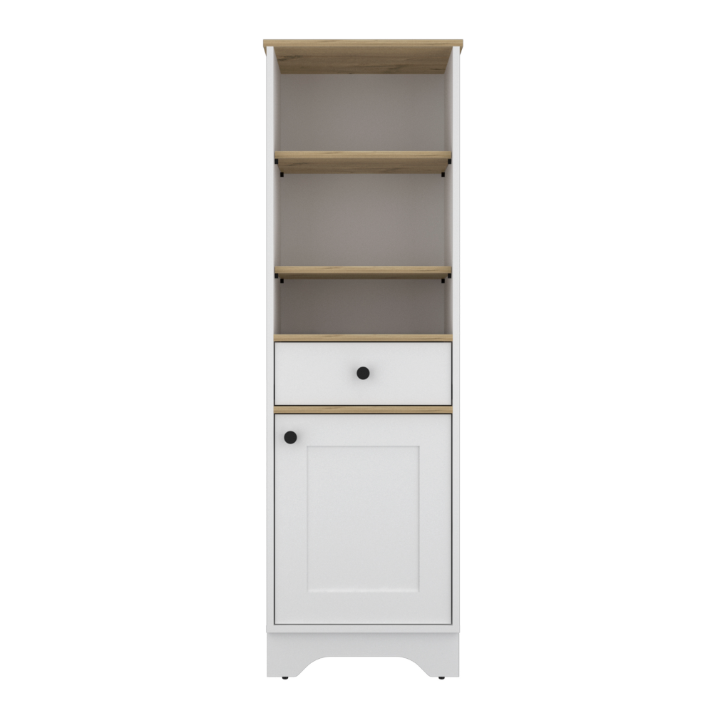 Linen Cabinet Burnedt, Multiple Shelves, Light Oak / White Finish, Goodies N Stuff