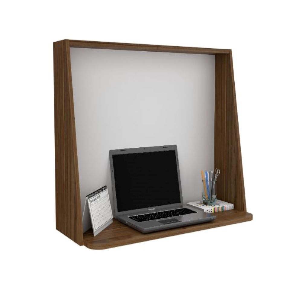 Wall Desk Afrec, Single Shelf, Mahogany / White Finish, Goodies N Stuff