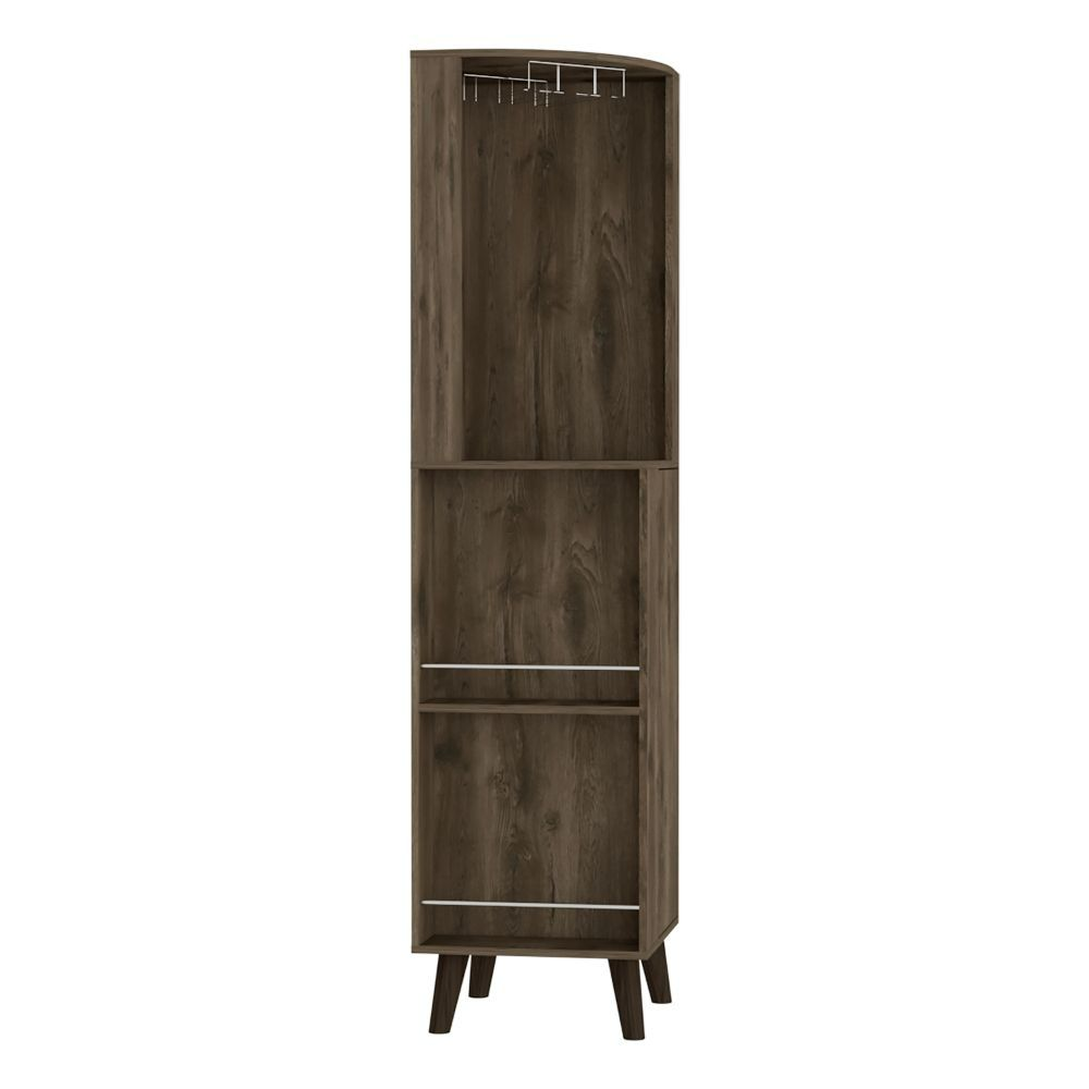 Corner Bar Cabinet Plex, Cup Rack, Two External Shelves, Dark Brown Finish, Goodies N Stuff