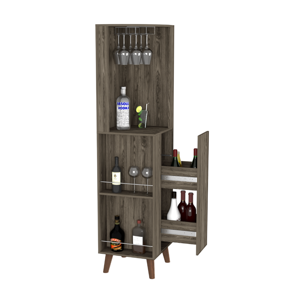 Corner Bar Cabinet Plex, Cup Rack, Two External Shelves, Dark Brown Finish, Goodies N Stuff