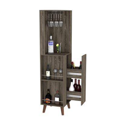 Corner Bar Cabinet Plex, Cup Rack, Two External Shelves, Dark Brown Finish, Goodies N Stuff