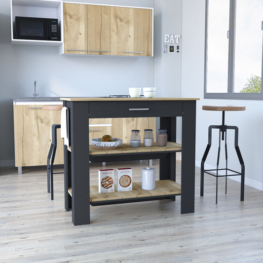 Kitchen Island 40 Inches Dozza, Two Shelves, Black Wengue / Light Oak Finish, Goodies N Stuff