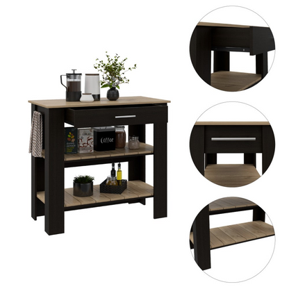 Kitchen Island 40 Inches Dozza, Two Shelves, Black Wengue / Light Oak Finish, Goodies N Stuff