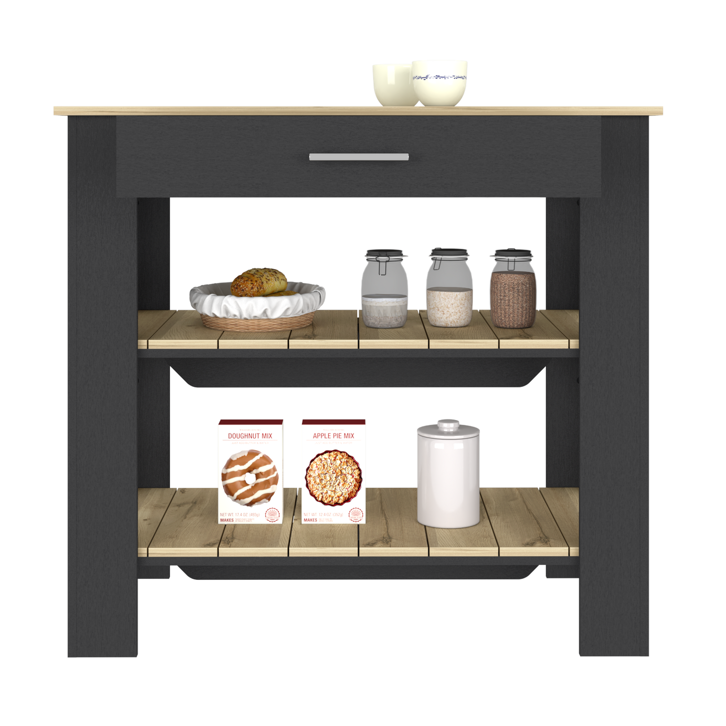 Kitchen Island 40 Inches Dozza, Two Shelves, Black Wengue / Light Oak Finish, Goodies N Stuff