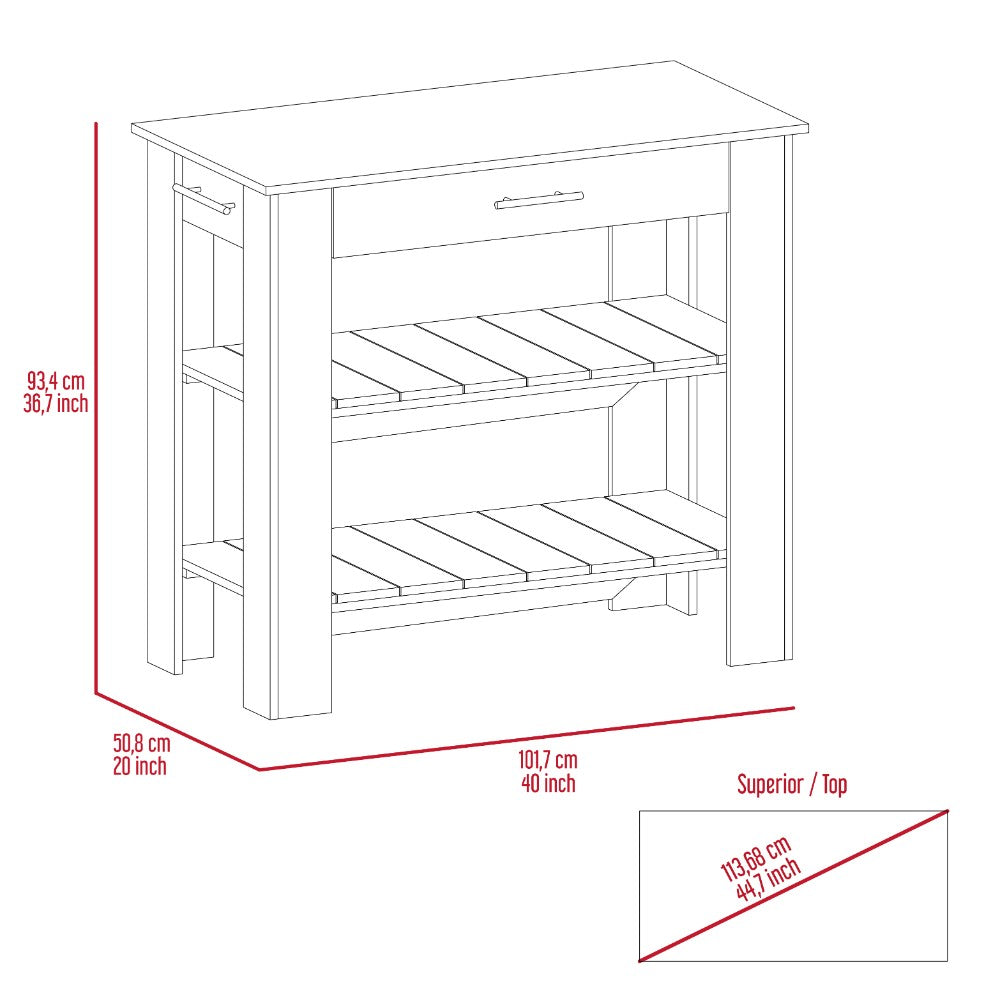 Kitchen Island 40 Inches Dozza, Two Shelves, Black Wengue / Light Oak Finish, Goodies N Stuff