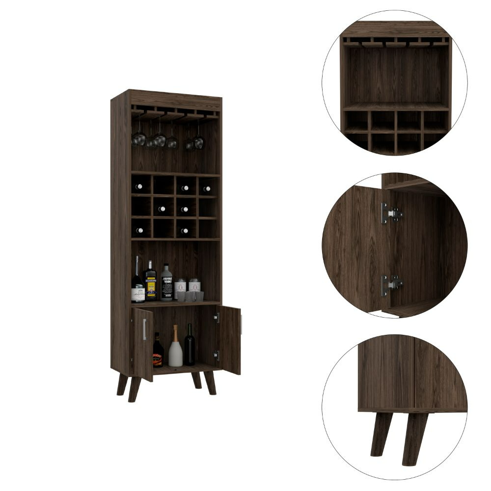 Bar Cabinet Bull, Twelve Wine Cubbies, Rack, Dark Walnut Finish, Goodies N Stuff