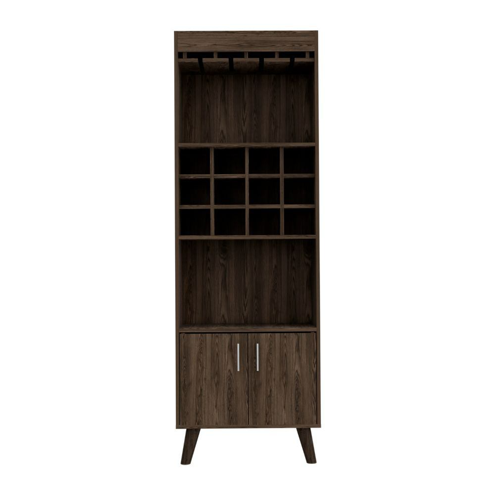 Bar Cabinet Bull, Twelve Wine Cubbies, Rack, Dark Walnut Finish, Goodies N Stuff