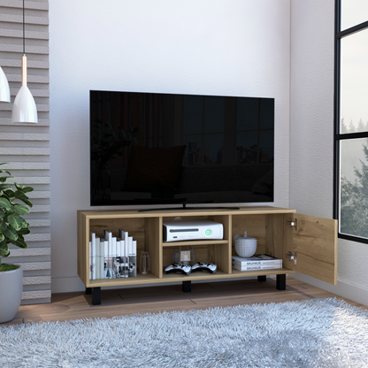 Tv Stand for TV´s up 43" Three Open Shelves Fredericia, One Cabinet, Light Oak Finish, Goodies N Stuff
