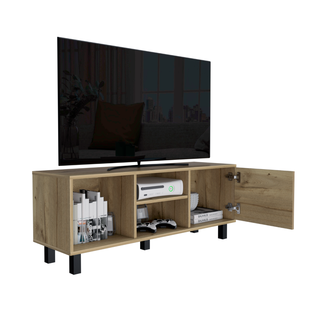 Tv Stand for TV´s up 43" Three Open Shelves Fredericia, One Cabinet, Light Oak Finish, Goodies N Stuff