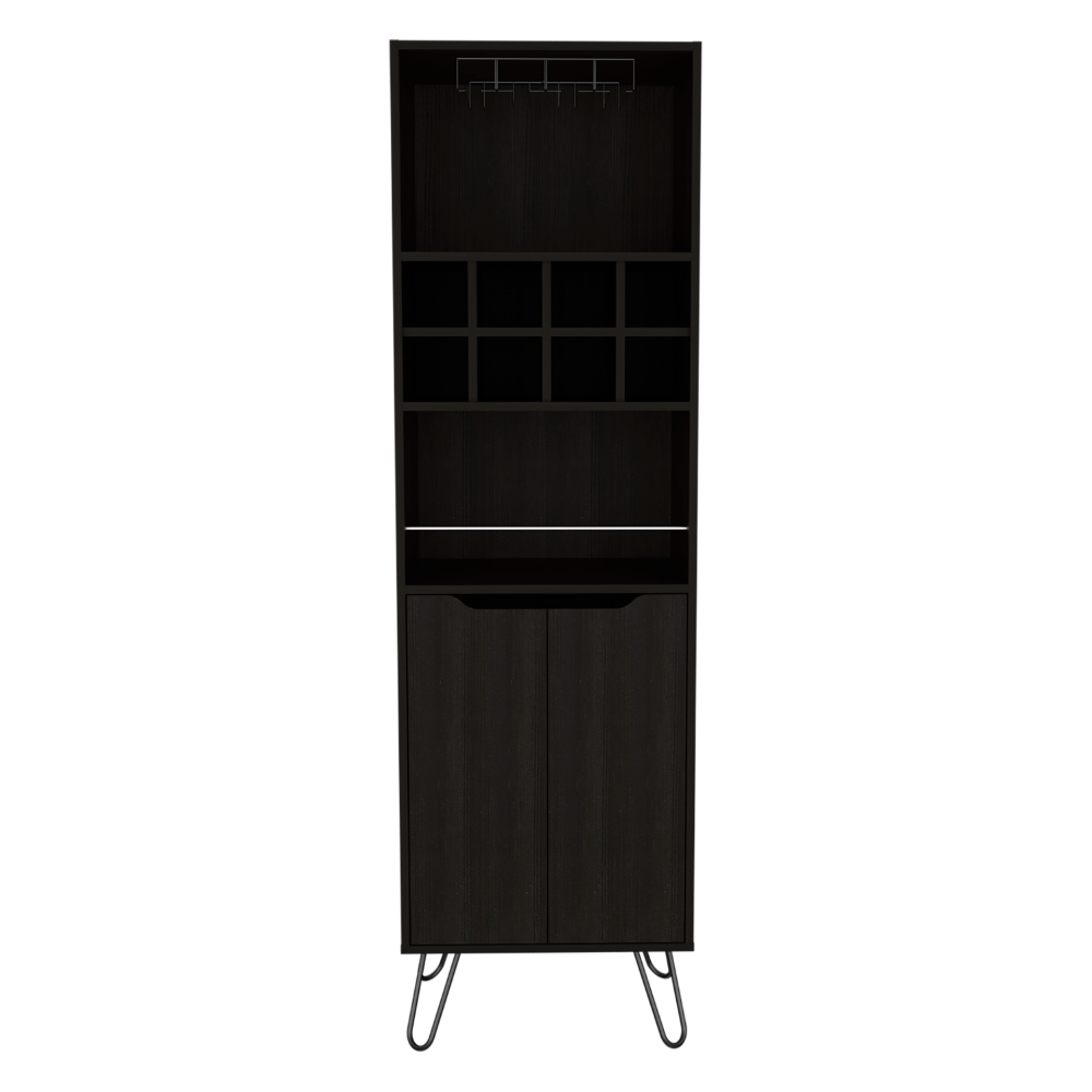H Bar Cabinet Silhill, Eight Wine Cubbies, Two Cabinets With Single Door, Black Wengue Finish - Stylish and Functional Bar Cabinet, Goodies N Stuff