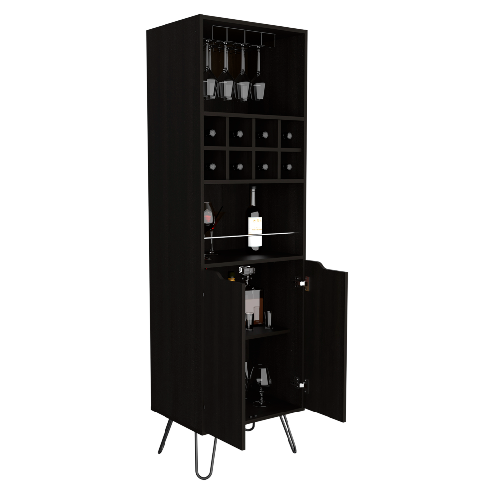 H Bar Cabinet Silhill, Eight Wine Cubbies, Two Cabinets With Single Door, Black Wengue Finish - Stylish and Functional Bar Cabinet, Goodies N Stuff